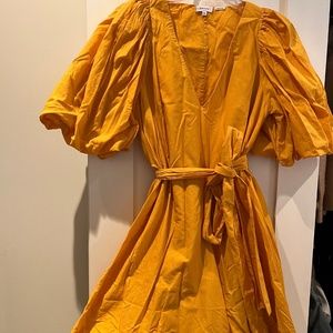 Rhode Marni Puff Sleeve Bright Saffron Yellow Dress with Sash Size Medium